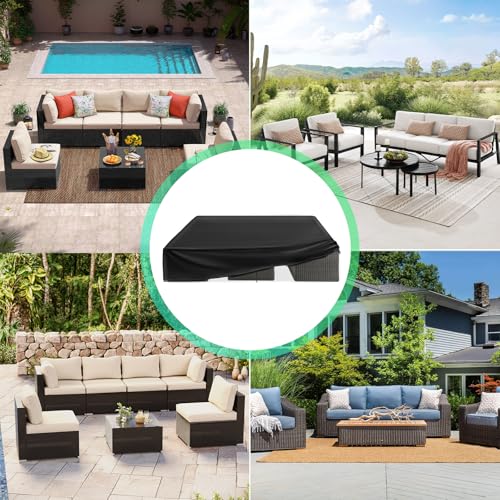مجموعة غطاء أثاث الفناء الخارجي، غطاء أثاث مقاوم للماء مصنوع من قماش اوكسفورد شديد التحمل ومقاوم للغبار والأشعة فوق البنفسجية من هوم كاوت (لون أسود، 350×260×90 سم)