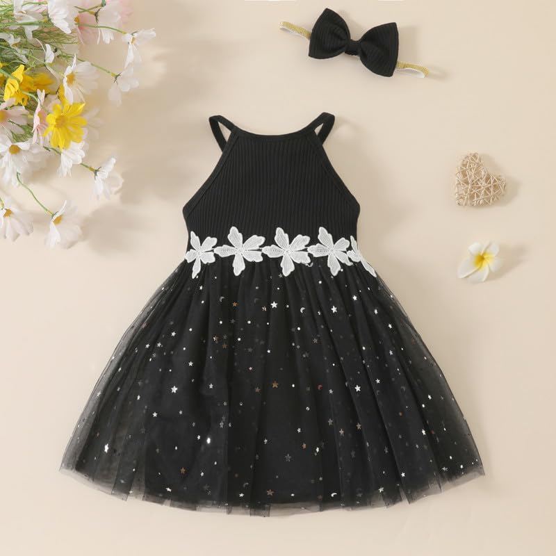 Baby Girl Tulle Dress with Bow & Daisy Belt-7 Colors for 3 Months-3 Years Soft Princess Party Outfit4
