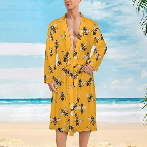 Cute Bees Funny Men's Robe Soft Lightweight Bathrobe Long-sleeve Spa Robes2