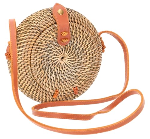 Sac en rotin rond modèle 9 sac à main tressé naturel 20x20x7cm