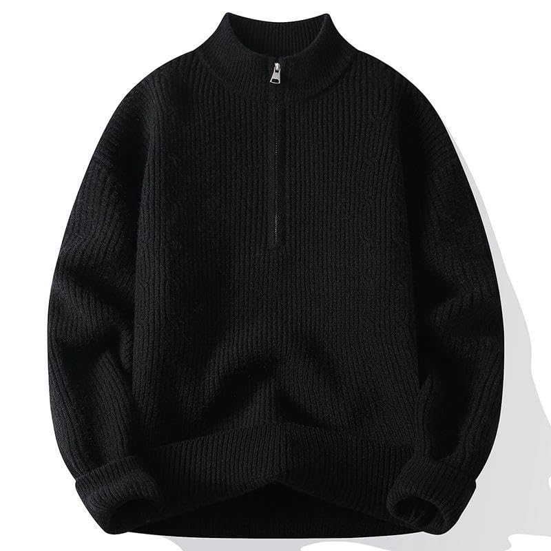 Pull homme manches longues chaud hiver col zippé coupe décontractée