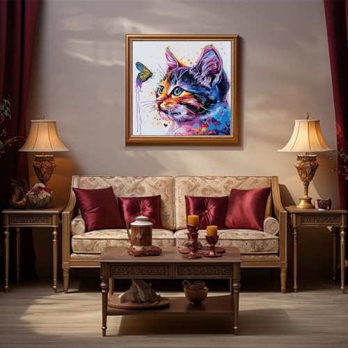 Image of Xinpinzhou Cat 11ct Cross Stitch Kits, 11 CT Funny Pre Printed Counted Stamped Cross Stitch Embroidery Needlepoint Needlework Patterns Kits for Beginners Adults Animal Crossstitch 40x40 cm
