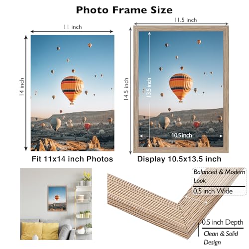 Image of JCJMY 11x14 Picture Frame Rustic Brown for Wall Hanging, Wall Mounting Horizontally or Vertically, 11 x 14 Wall Gallery Poster Photo Frame with Shatter Resistant Plexiglass, Rustic Brown