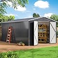 WKM 10x14 FT Outdoor Storage Shed, Metal Shed with Updated Frame Structure and Lockable Doors, Large Steel Yard Shed, Utility Tool Storage for Garden, Backyard, Patio Lawn, Black