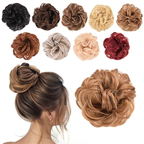 Messy Curly Hair Messy Bun Hair PieceThick Updo Scrunchies Hair Extensions Ponytail Hairpiece Accessories for Women (1 Piece, Honey Blonde)