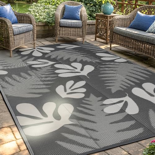 wikiwiki 5x8ft Grey Leaves Reversible Mat