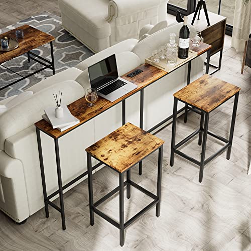 Masupu Bar Stools Set Of 2,Kitchen Breakfast Bar Chairs With Footrest,25.8" Barstools,Rectangular Industrial Counter Stools,Adjustable Feet, For Dining Room, Kitchen, Easy Assembly, Rustic Brown #TOP4