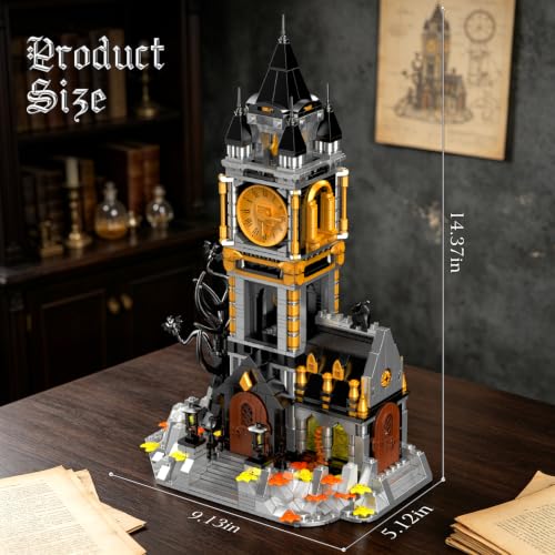Image of Vziimo Magic Clock Tower Building Set, Gothic Haunted House Decor Model Kit with Black Cat & Animals, Medieval Castle MOC Creator Gift for Adults Teens Age 14+ (1232 PCS)