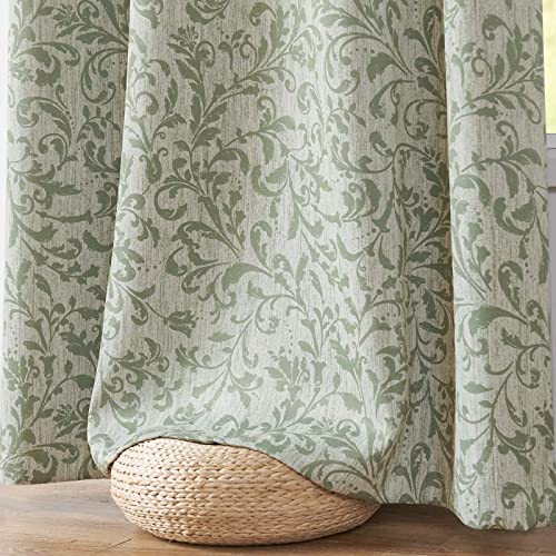 Jinchan 100% Blackout Curtains 84 Inches Long Green Scroll Floral Window Curtains For Bedroom Grommet Thermal Insulated Drapes For Living Room Farmhouse Vintage Window Treatments Set 2 Panels #TOP6