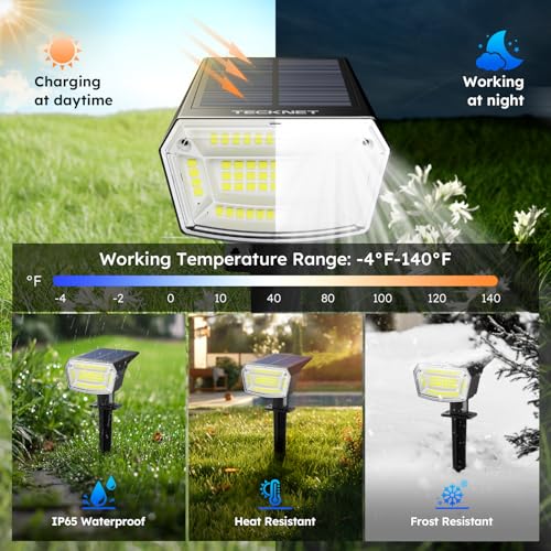 TECKNET Spot Lights Outdoor with 59 LED, 4 Pack Solar Lights Outdoor Waterproof IP65, Auto On/Off Solar Spot Lights, 3 Lighting Modes Solar Powered Garden, 2-in-1 Solars Landscape Light (Cool White) thumbnail 3