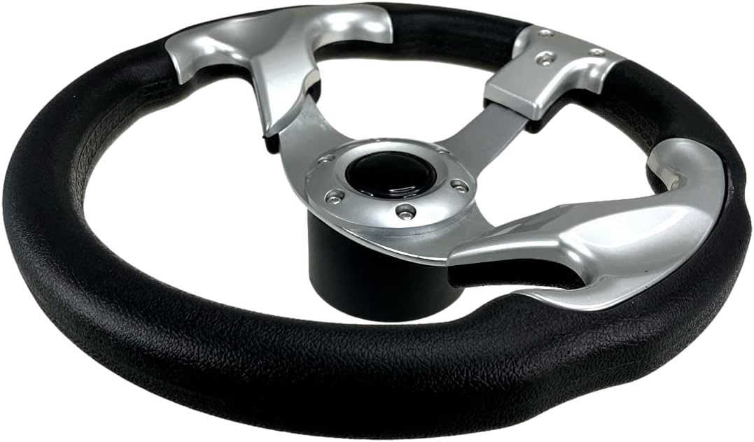 Pactrade Marine Boat Pontoon Non-Magnetic Steering Wheel Aluminum Frame Polyurethane (PU) Sleeves 3 Spokes 12-1/2" Diameter Aluminum Hub with 3/4" Tapered Bore (Silver, Silver Spokes)