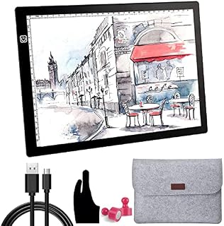 A4 LED Light Box Drawing, Light Pad Copy Board for Tracing Drawing with Free Carry Felt Bag Ultra-Thin Adjustable Brightness Micro USB Powered