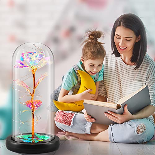 Preserved Rose Flower Gifts For Women, Beauty And The Beast Rose In Glass Dome With Led Light, Glass Rose Flowers Anniversary Birthday Gifts For Mom Girls Girlfriend Her #TOP4