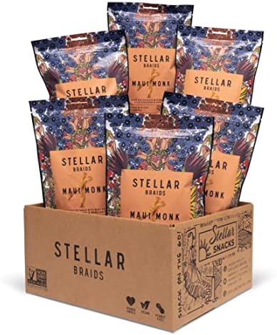 Stellar Pretzel Braids, Maui Monk, Sweet Maui Onion Style Seasoned Pretzels, 5oz (Pack of 6) Vegan, Non-GMO, Woman-Owned, Baked with love by Stellar Snacks