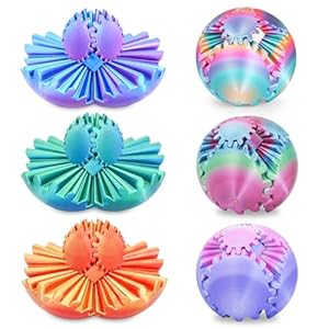 6 Pack Gear Ball Fidget Toys,3D Printed Stress Relief GearSphere Spin Cube for Adults & Kids, Anxiety Relieving Desk Toy Gifts (6PCs-Multicolor)