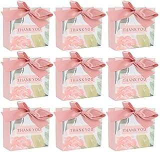 24Pcs Thank You Gift Bags with Pink Bow Ribbon Small Favor Bag Paper Gift Bags for Birthday Wedding Party Baby Shower Bridal Shower Pink Flower