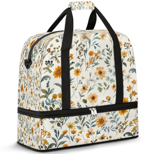 Travel Duffel Bags Vintage Flower Floral Foldable Weekender Bags for Women with Shoes Compartment Waterproof & Tear Resistant Carry on Overnight Luggage Duffel Bag Shoulder Sports Tote Bag