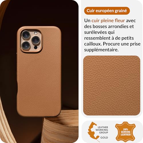 Coque iPhone 16 Pro Max LONLI Urban cuir véritable selle MagSafe