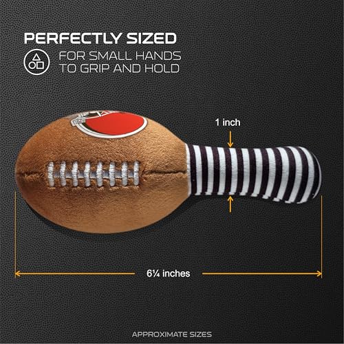 Image of Cleveland Browns Plush Football Rattle by Smilo - Officially Licensed NFL Baby Rattle Toy - Soft Baby Rattle with Bell - for Babies and Toddlers from 3 Months