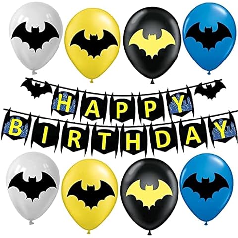 Bat Superhero Party Supplies Balloons 30 Pcs | Happy Birthday Large Banner Sign Set For Kids Bat Birthday Theme Party by Vision E.D. Cover