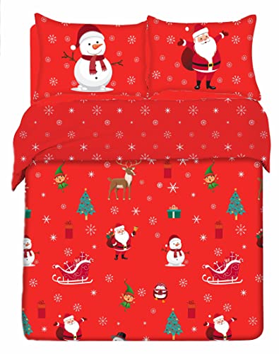 CnA Stores Santa’s Christmas Mix Double Xmas Red Festive Duvet Cover Bedding Set with Pillowcases