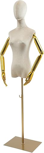 Miniatura 3 de NeNchengLi Torso de maniquí femenino de terciopelo con soporte, soporte de exhibición de maniquí de terciopelo beige, 59 a 78 pulgadas de altura