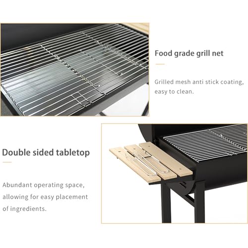 Barbecue au charbon extérieur mobile à roulettes avec étagères multizones