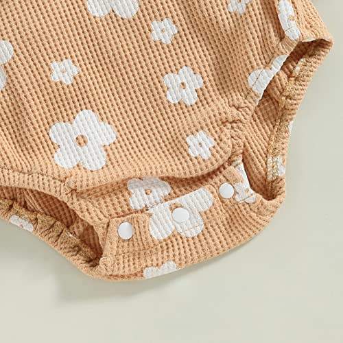 Meihuida Newborn Baby Girl Romper Floral Ruffle Sleeveless Boho Summer Clothes With Headband Light Khaki 0-3 Months #TOP4