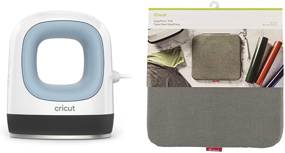 CricutEasyPress Mini | Zen Blue | Compact Heat Press for Iron On Vinyl (HTV), Infusible Ink and Sublimation & EasyPress Mat, 30.5 cm x 30.5 cm (12" x 12"), Grey, 30.5cm x 30.5cm