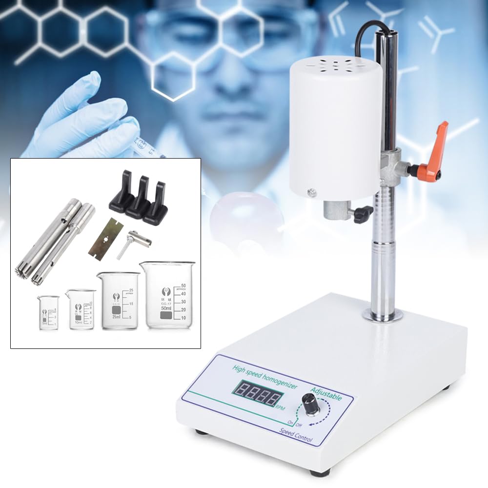 High-Speed Homogenizer Lab Disperser Emulsifier 0.17-33.81Oz, Adjustable Speed 8000-22000rpm, 2 Working Heads, Efficient Mixing for Lab Research
