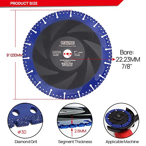 Dt-Diatool Diamond Blade Metal Cutting Disc Diameter 9 Inch - All Purpose Diamond Cut-Off Wheel For Steel Pipe Stone Reinforced Concrete Iron #TOP1