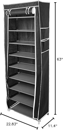 Miniatura 3 de Zapatero de 10 niveles con cubierta a prueba de polvo, organizador de armario de almacenamiento de zapatos (negro)