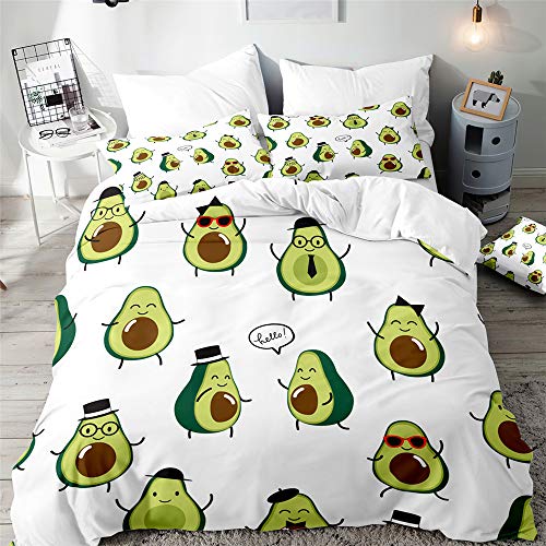 Fansu Juego De Ropa De Cama Verde, Impresión de Aguacate Microfibra Funda De Edredón con Cremallera, Funda Nórdica Funda De Almohada, Cama 90/135/150 (Caballero,180x220cm(3pcs))