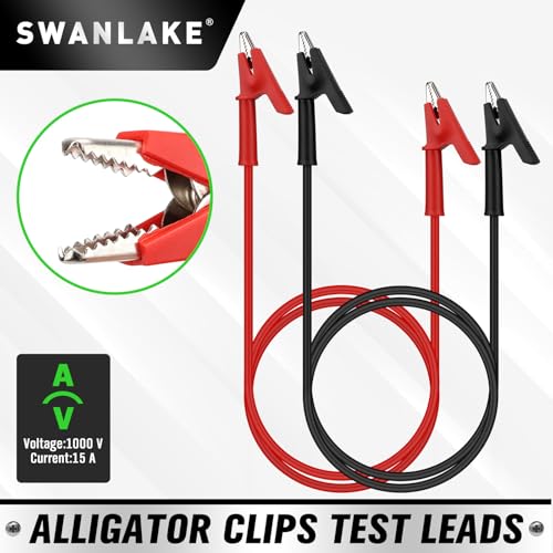 Image of SWANLAKE 2-Piece Dual-Ended Alligator Clip Test Leads, 1000V 15A 3.5ft /1M Electrical Alligator Clips, Flexible Copper Cable Crocodile Clip, Electrical Wires with Gator Clips
