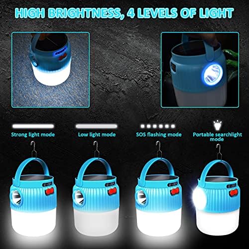 Camping Light, LETOUR Camping Lantern Portable Light Solar & USB Rechargeable Tent Light Multifunction Flashlight 4 Modes Lighting Gazebo Light for Outdoor Camping, HikingBlue