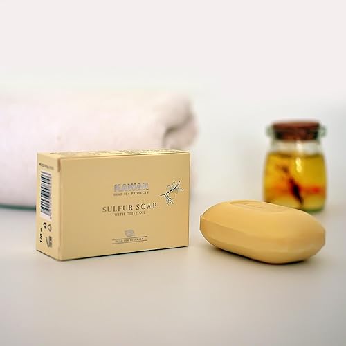Miniatura 4 de KAWAR Jabón de azufre del mar muerto con aceite de oliva, alivia condiciones de la piel como acné, psoriasis, eccema y puntos negros, para piel