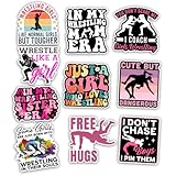 TODOLIA (10Pcs-3in) Just A Girl Who Loves Wrestling Sticker Pack, Funny Wrestle Team Sticker, Wresling Mom Wrestler Gift, Wrestle Decoration Laptop Tablet Kindle Water Bottle Planner Helmet Vehicles