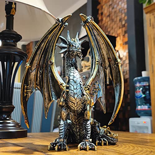 Estatua de dragón steampunk 12'' resina metálica miniatura 3