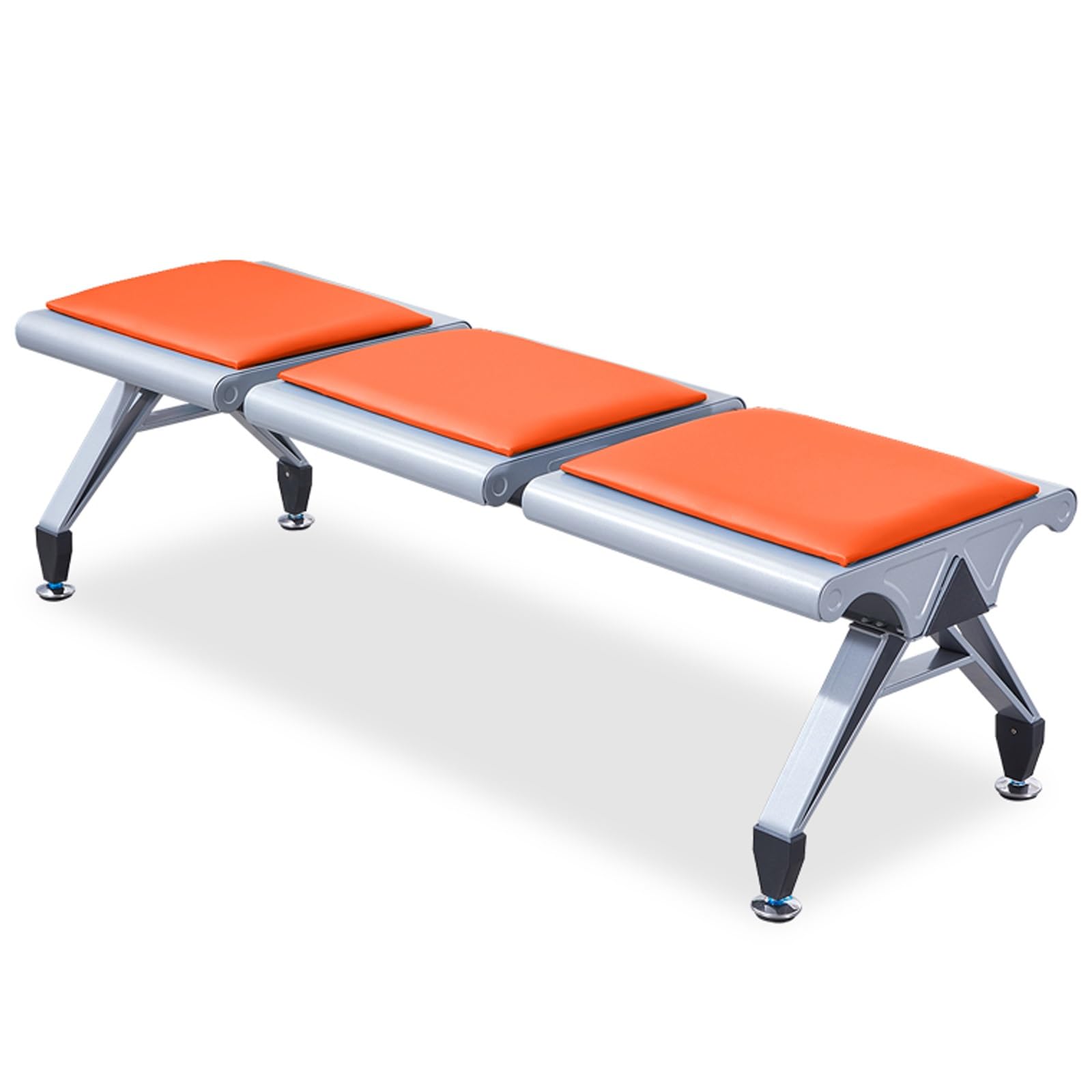 SnamicE Waiting Room Chairs,3-Seat Armless PU Office Reception Sofa, Backless Waiting Room Chairs for Airport, Bank, School - Stylish Red Guest Seating,Orange