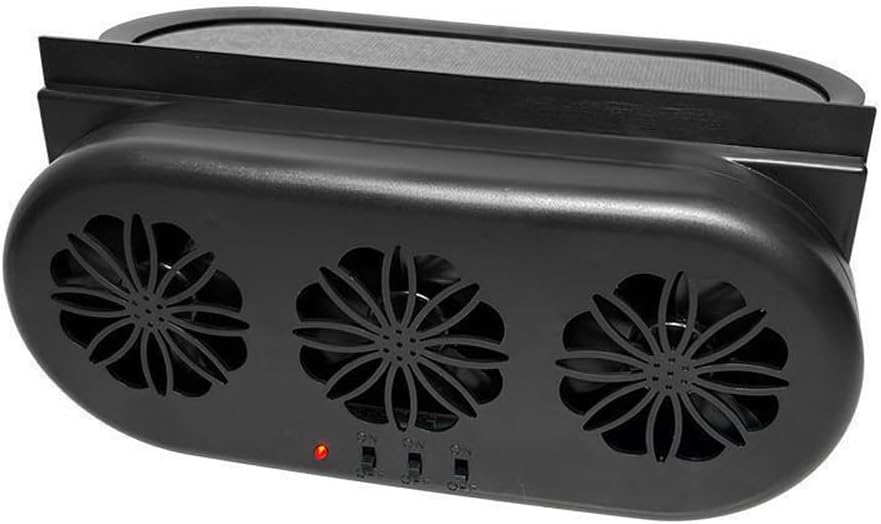 Shkalacar USB & Solar Powered Car Window Exhaust Fan with 3 Air Outlet, Solar Ventilation for Vehicle, Air Circulation Fan Ventilator Silent Air Vent Cooler Automotive Radiator Cooling Fan