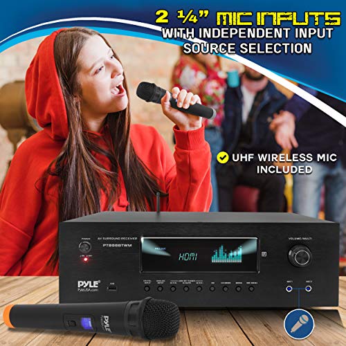 Pyle PT888BTWM.5 1000W Bluetooth Home Theater Karaoke Receiver - 5.2-Ch Stereo Amplifier 2 Uhf Wireless Microphone Video Pass-Through Supports thumb #3
