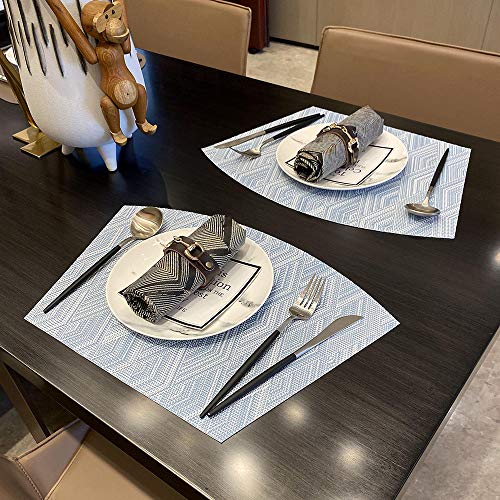 Kreatur Round Table Placemats Set of 6,Woven Vinyl Wedge Placemats Heat Resistant Table Mats Wipe Clean (Light Blue) by Kreatur - Used condition - Image 7