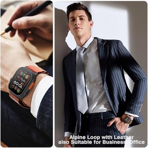 Image of MRAIN-H Leather Design Compatible with Apple Watch Bands Ultra 3 2 1 (49mm) & Series 11 10 9 8 7 6 5 4 SE 3 2 1 (46mm 45mm 44mm), Soft Stretchy Nylon Sport Band for iWatch Men Women