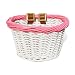 Colorbasket 01532 Kids Front Handlebar Wicker Bike Basket, Leather Straps, White with Pink Trim