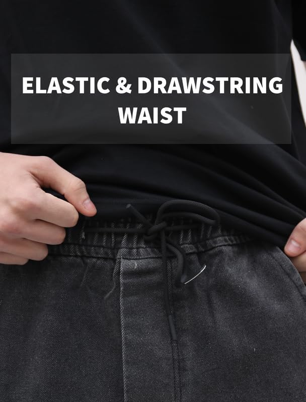 LOGEQI Mens Baggy Cargo Jeans Wide Leg Hip Hop Jeans Streetwear Loose Fit Denim Pants - Image 4