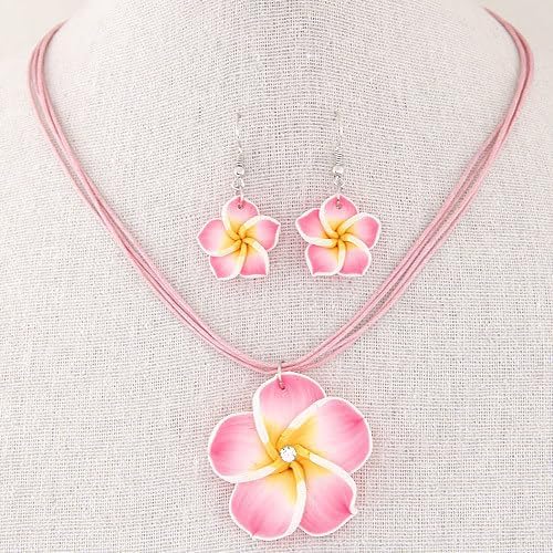 DATOA Cute Hawaiian Plumeria Rubra Pendant Necklace Boho Tropical Flower Earrings Summer Beach Party Jewelry Accessories for Women - Image 4