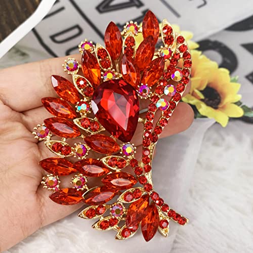 Image of SELOVO Rhinestone Crystal Big Large Brooch Pin Jewerly Accessory Gold Tone