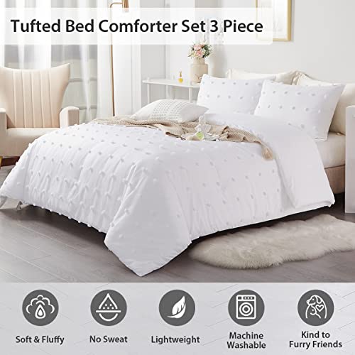 Sjinc White Queen Comforter Washable Lightweight Comforter Luxury Chenille Dots Soft Comforter Set Microfiber Tufted Down Alternative Comforter Set 3 Piece For All Season #TOP1