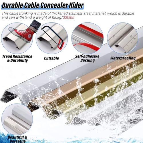 Canaletas para cables de acero inoxidable autoadhesivas para pared, para gestión de cables eléctricos en hogar, oficina y garaje, longitud 1 m (tamaño: dorado, No.2, ancho 20 mm) miniatura 4