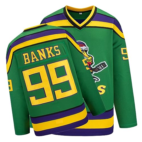 Mighty Ducks Jersey,96 Conway Jersey,99 Banks Jersey,Movie Ice Hockey Jersey,Broidery Letters and Numbers Green/White/Black